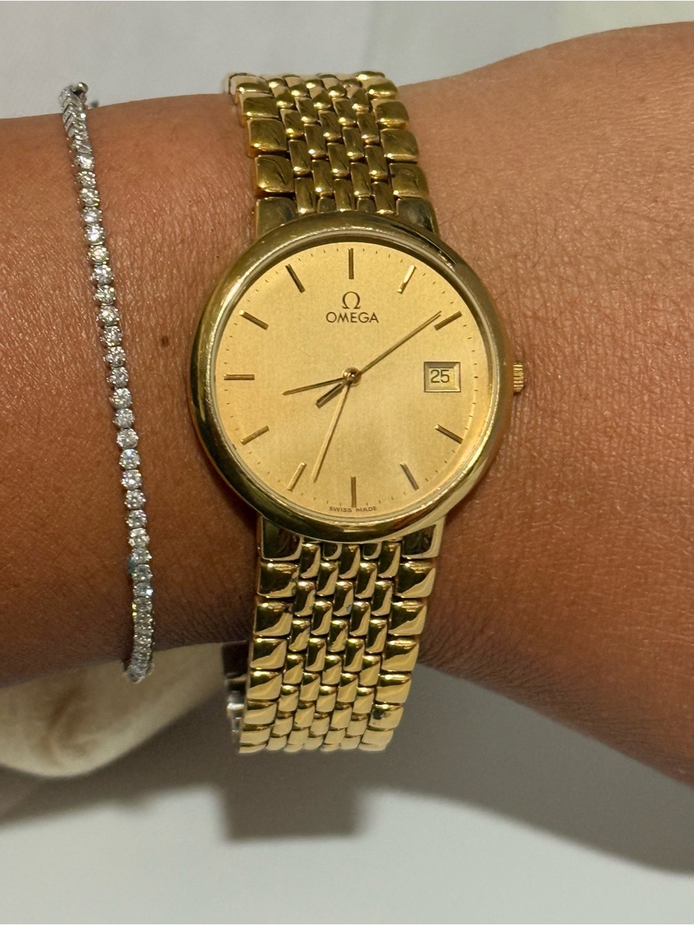 Omega Gold Tone Dress Watch with Date Display